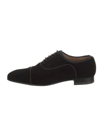 Pre-owned Christian Louboutin Velvet Grosgrain Trim Oxfords In Black