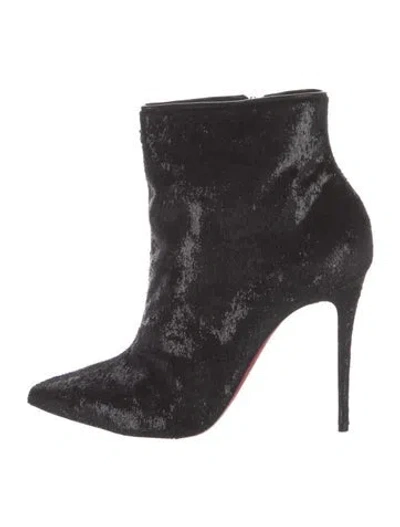 Pre-owned Christian Louboutin Velvet Leather Trim Embellishment Boots In Black