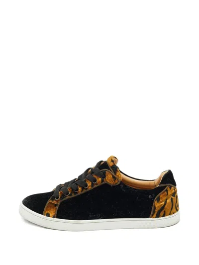 Pre-owned Christian Louboutin Velvet Leopard Print Sneakers In Black