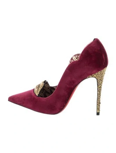 Pre-owned Christian Louboutin Velvet Patterned Pumps In Burgundy