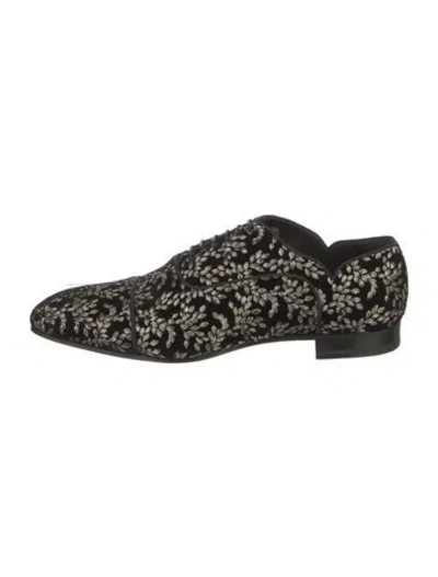 Pre-owned Christian Louboutin Velvet Printed Oxfords In Black
