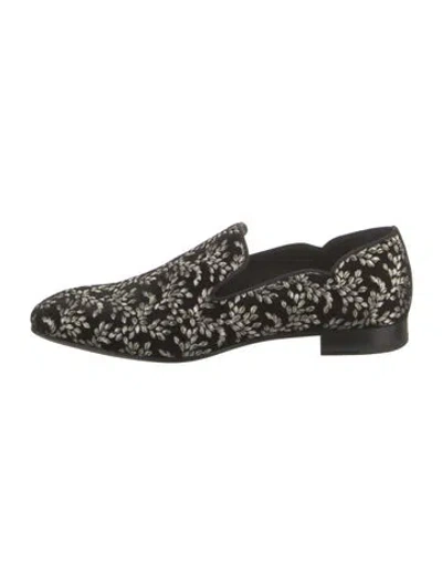 Pre-owned Christian Louboutin Velvet Printed Slippers In Black