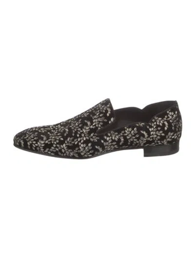 Pre-owned Christian Louboutin Velvet Printed Slippers In Black