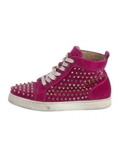 Pre-owned Christian Louboutin Velvet Studded Accents Sneakers In Pink
