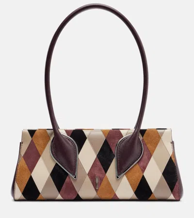 Christian Louboutin Venus Baguette Patchwork Leather And Suede Shoulder Bag In Brown