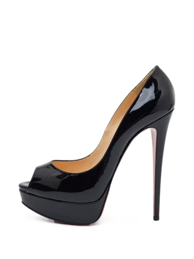 Pre-owned Christian Louboutin Very Prive Peep-toe Platform Pumps In Black