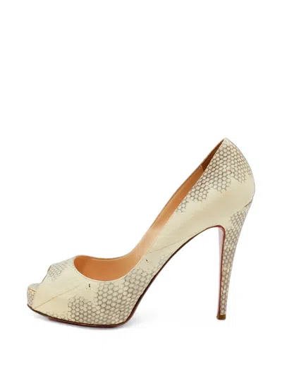 Pre-owned Christian Louboutin Very Prive Peep-toe Pumps In Neutrals