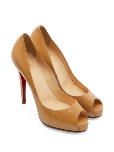 Pre-owned Christian Louboutin Very Prive Platform Pumps In Neutrals
