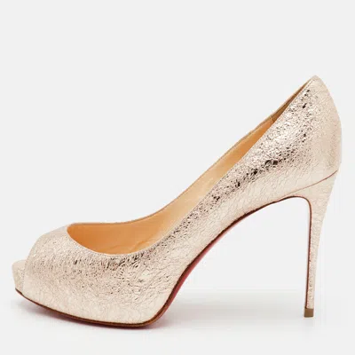 Pre-owned Christian Louboutin Very Prive Size 36.5 Metallic Leather Platform Peep Toe Pumps In Silver