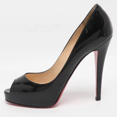 Pre-owned Christian Louboutin Very Prive Size 38 Black Patent Leather Peep Toe Pumps