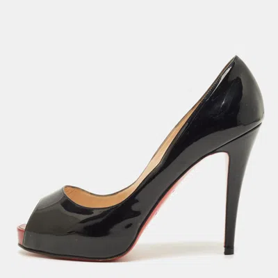 Pre-owned Christian Louboutin Very Prive Size 38.5 Black Python Leather Peep Toe Pumps