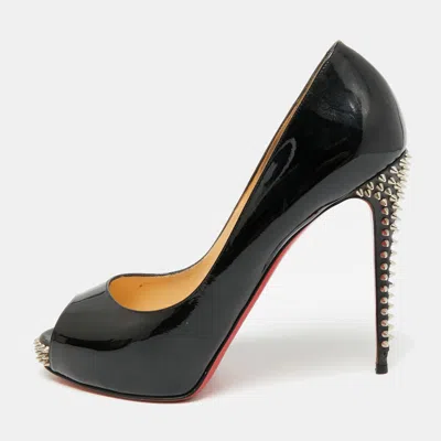 Pre-owned Christian Louboutin Very Prive Size 39.5 Black Patent Leather Peep Toe Pumps