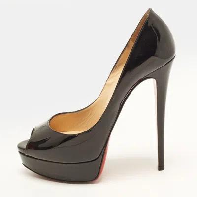 Pre-owned Christian Louboutin Very Prive Size 40 Black Patent Leather Peep Toe Pumps