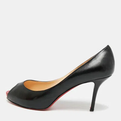 Pre-owned Christian Louboutin Very Prive Size 41 Black Leather Peep Toe Pumps