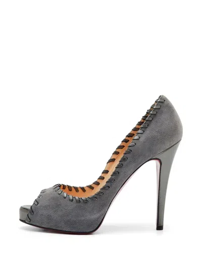 Pre-owned Christian Louboutin Very Privé Whipstitch Heeled Pumps In Gray
