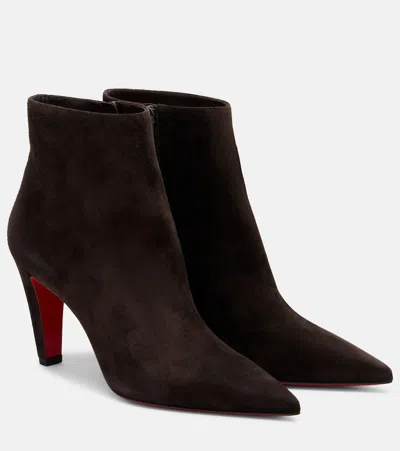Christian Louboutin Vibella 85 Suede Ankle Boots In Brown