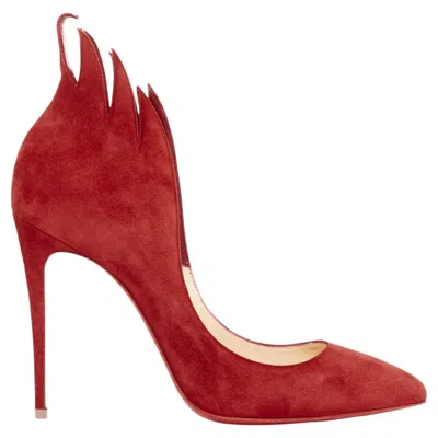Pre-owned Christian Louboutin Victorina 100 Veau Velours Carmin Flame Topline Pumps Eu38 In Red