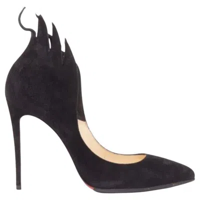 Pre-owned Christian Louboutin Victorina Flame Black Suede Stiletto Pigalle Pump Eu37 In Red