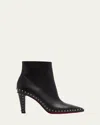 Christian Louboutin Vidura Spike Red Sole Leather Booties In Black