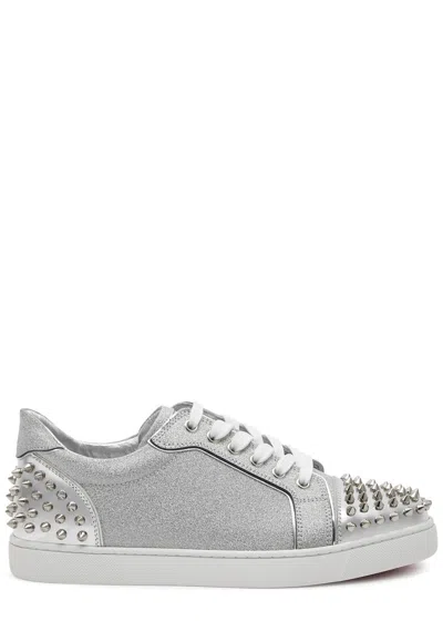 Christian Louboutin Viera Stud-embellished Glittered Trainers In Silver