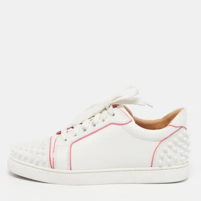 Pre-owned Christian Louboutin Vieira 2 Size 38.5 White/pink Leather And Pvc Low Top Sneakers