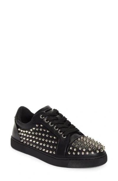 Christian Louboutin Vieira Night Spikes Low Top Sneaker In Black/ Silver