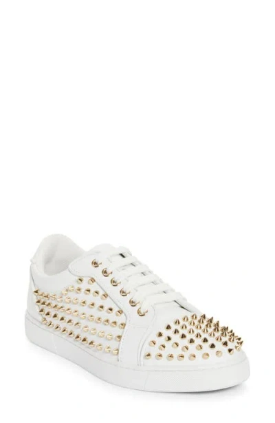 Christian Louboutin Vieira Night Spikes Low Top Trainer In White/ Light Gold