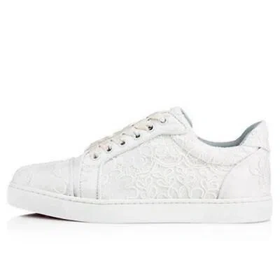 Pre-owned Christian Louboutin Vieira Orlato Crepe Satin Lace Low Top Sneakers Shoes $995 In White