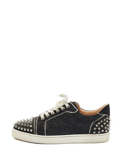 Pre-owned Christian Louboutin Vieira Spike Glitter Sneakers In Black