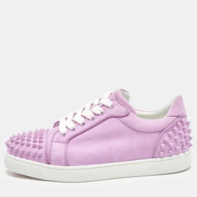 Pre-owned Christian Louboutin Vieira Spike Size 37.5 Purple Suede Low Top Sneakers