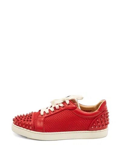 Pre-owned Christian Louboutin Vieira Spike Sneakers In Red