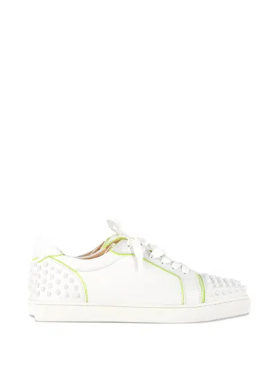 Pre-owned Christian Louboutin Vieira Spikes-detail Leather Sneakers In White