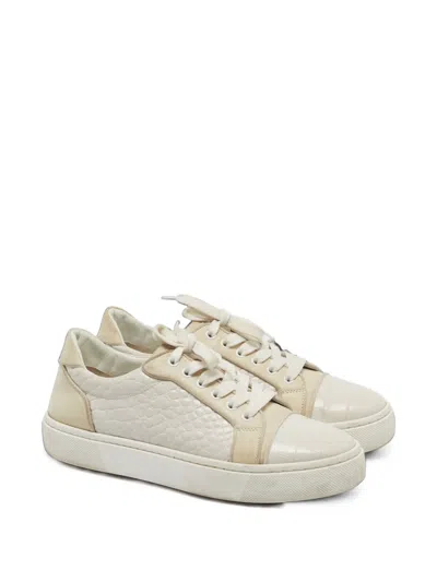 Pre-owned Christian Louboutin Vierissima Croc-embossed Sneakers In White