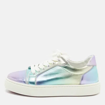 Pre-owned Christian Louboutin Vierissima Size 38.5 Tricolor Leather Lace Up Sneakers In Purple