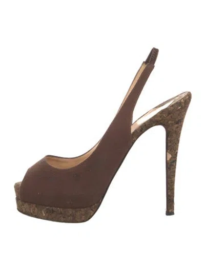 Pre-owned Christian Louboutin Vintage Canvas Slingback Pumps In Brown