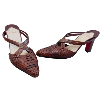 Pre-owned Christian Louboutin Vintage  Size 38 / 8 Brown Woven Leather Mules Pointed Heels