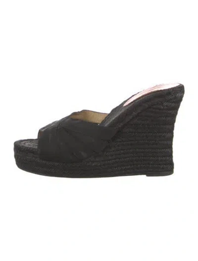 Pre-owned Christian Louboutin Vintage Jute Mules In Black