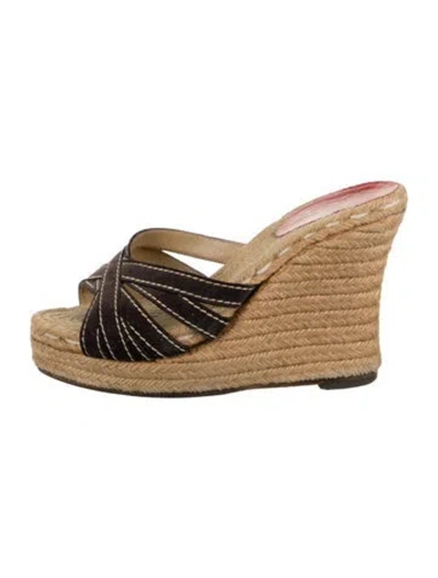 Pre-owned Christian Louboutin Vintage Suede Espadrilles In Brown