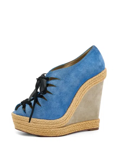 Pre-owned Christian Louboutin Wedge Espadrille Sandals In Blue