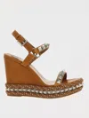 Christian Louboutin Pyraclou Leather Spike Red Sole Wedge Sandals In Brown