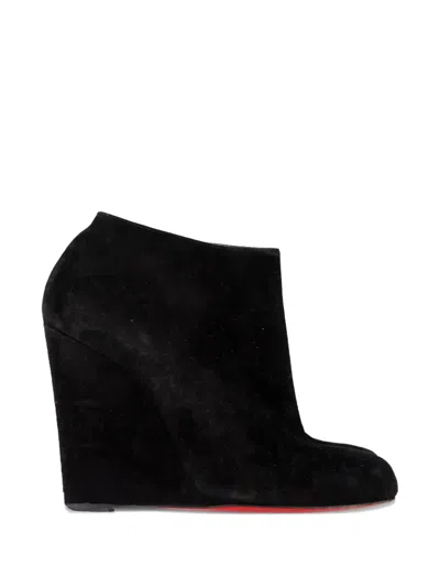 Pre-owned Christian Louboutin Wedge Suede Ankle Boots In Black