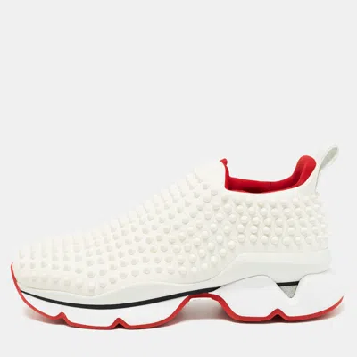 Pre-owned Christian Louboutin White Fabric Spike Slip On Trainers Size 40