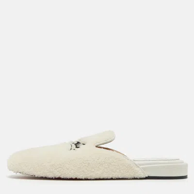 Pre-owned Christian Louboutin White Fur Coolito Donna Flat Mules Size 39.5