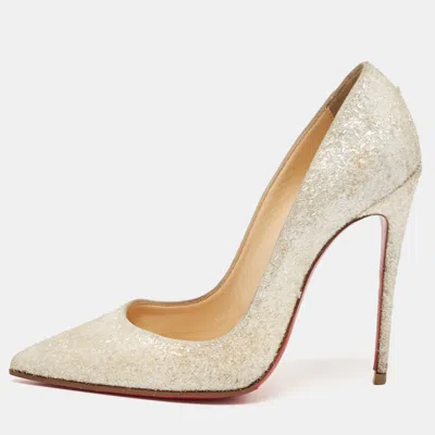 Pre-owned Christian Louboutin White Glitter Effect Fabric So Kate Pumps Size 36.5