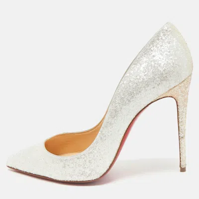 Pre-owned Christian Louboutin White Glitter Givre Pigalle Follies Pumps Size 38