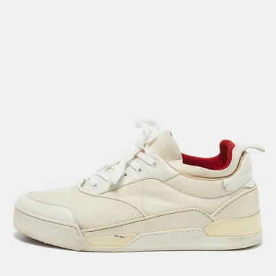 Pre-owned Christian Louboutin White Leather And Canvas Aurelien Sneakers Size 44.5