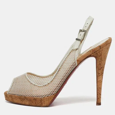 Pre-owned Christian Louboutin White Leather And Mesh Ankle Strap Sandals Size 39.5