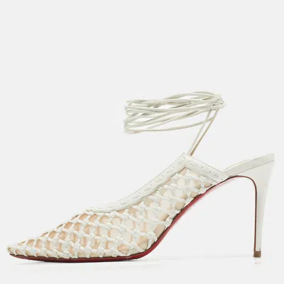 Pre-owned Christian Louboutin White Leather And Mesh Cage & Curry Pumps Size 37.5