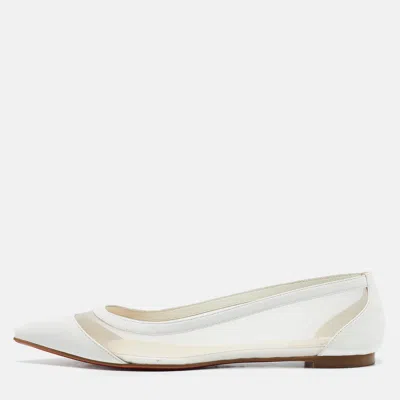 Pre-owned Christian Louboutin White Leather And Mesh Galativi Ballet Flats Size 37