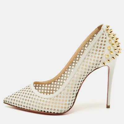 Pre-owned Christian Louboutin White Leather And Mesh Guni Pumps Size 36